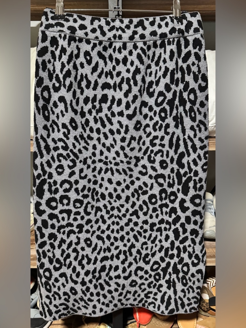 SHEIN Black & White Leopard-Print Midi Skirt